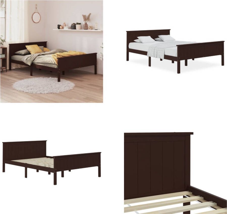 VidaXL Bedframe massief grenenhout donkerbruin 160x200 cm Bedframe Bedframes Houten Bedframe Bed