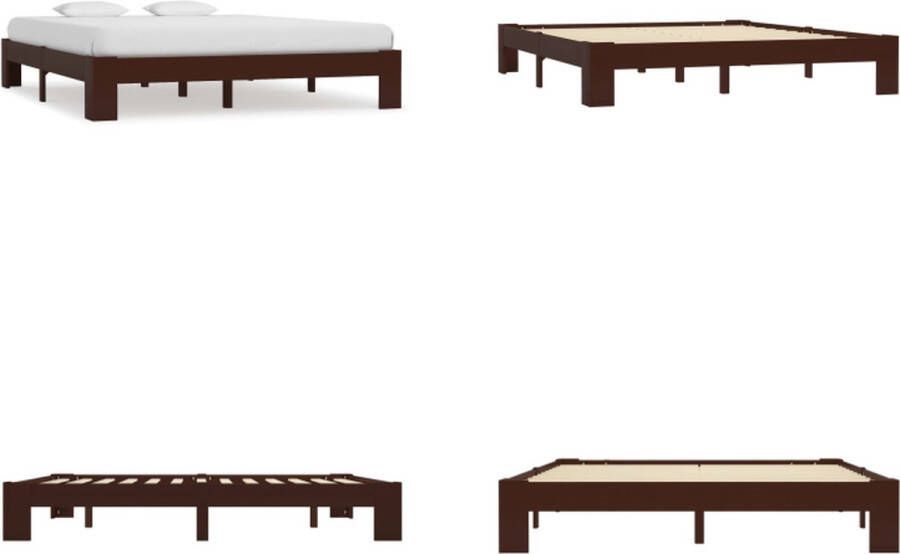 VidaXL Bedframe massief grenenhout donkerbruin 180x200 cm Bed Bedden Slaapkamermeubel Bedframe