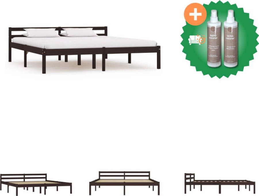 VidaXL Bedframe massief grenenhout donkerbruin 180x200 cm Bed Inclusief Onderhoudsset