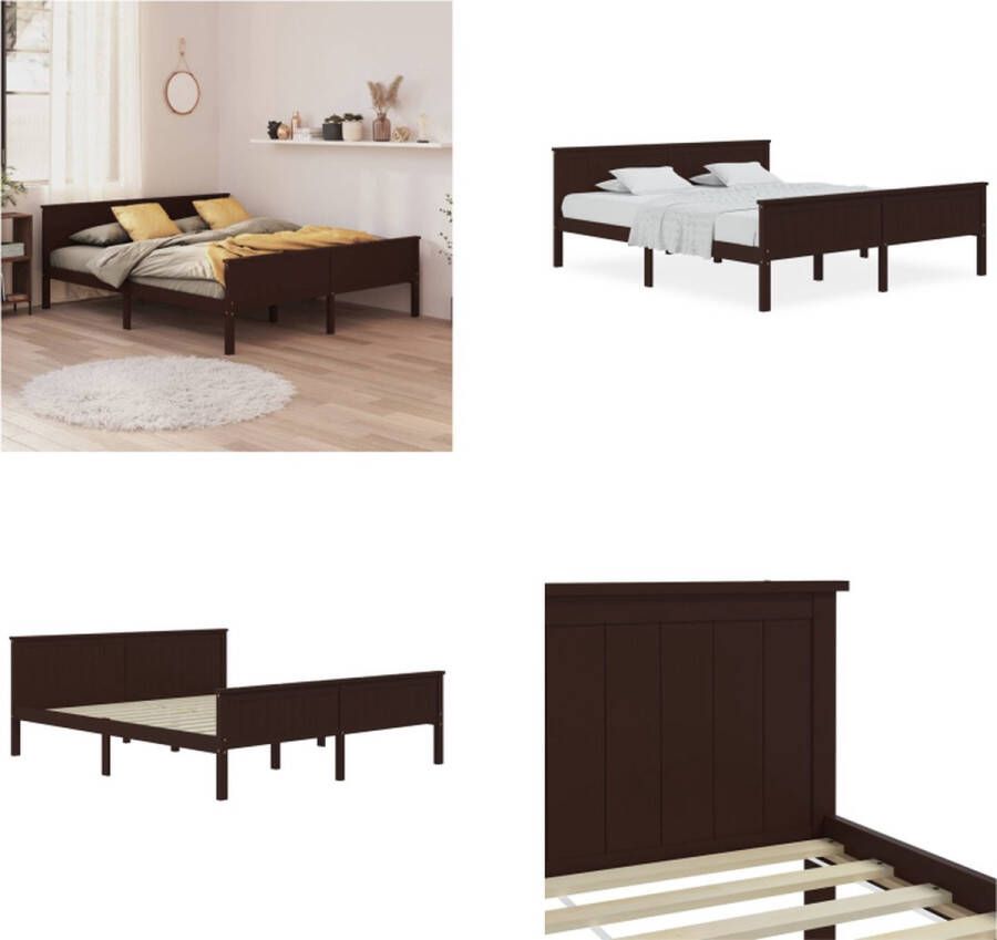 VidaXL Bedframe massief grenenhout donkerbruin 180x200 cm Bedframe Bedframes Houten Bedframe Bed