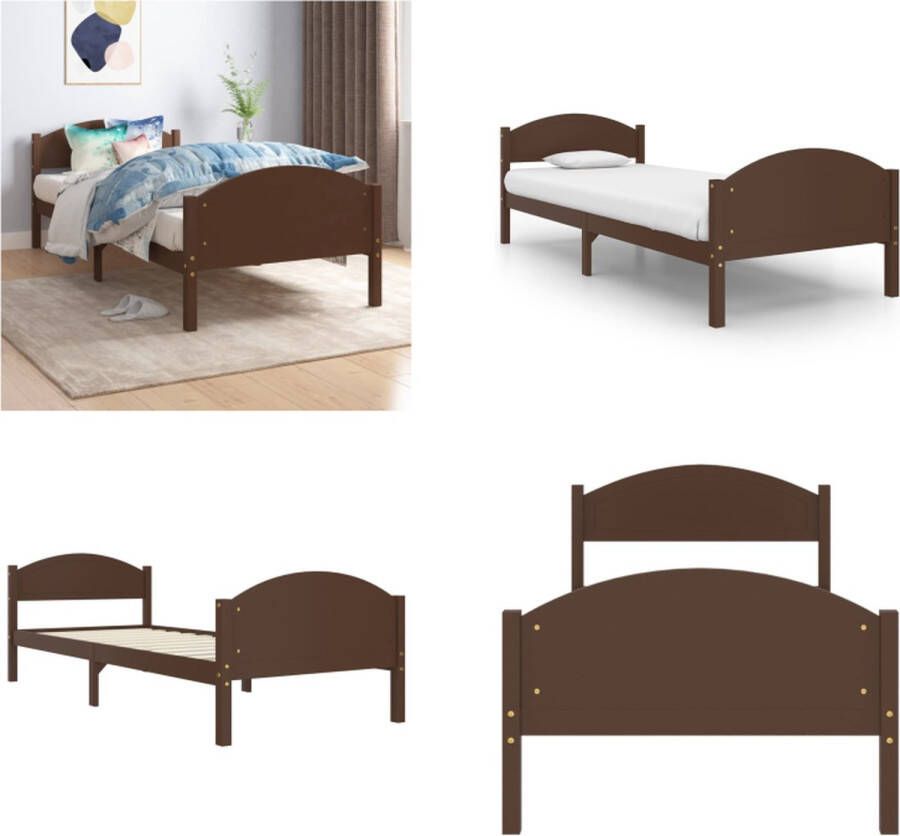 VidaXL Bedframe massief grenenhout donkerbruin 90x200 cm Bedframe Bed Frame Bed Frames