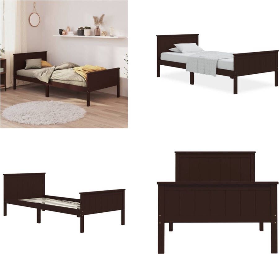 VidaXL Bedframe massief grenenhout donkerbruin 90x200 cm Bedframe Bedframes Houten Bedframe Bed