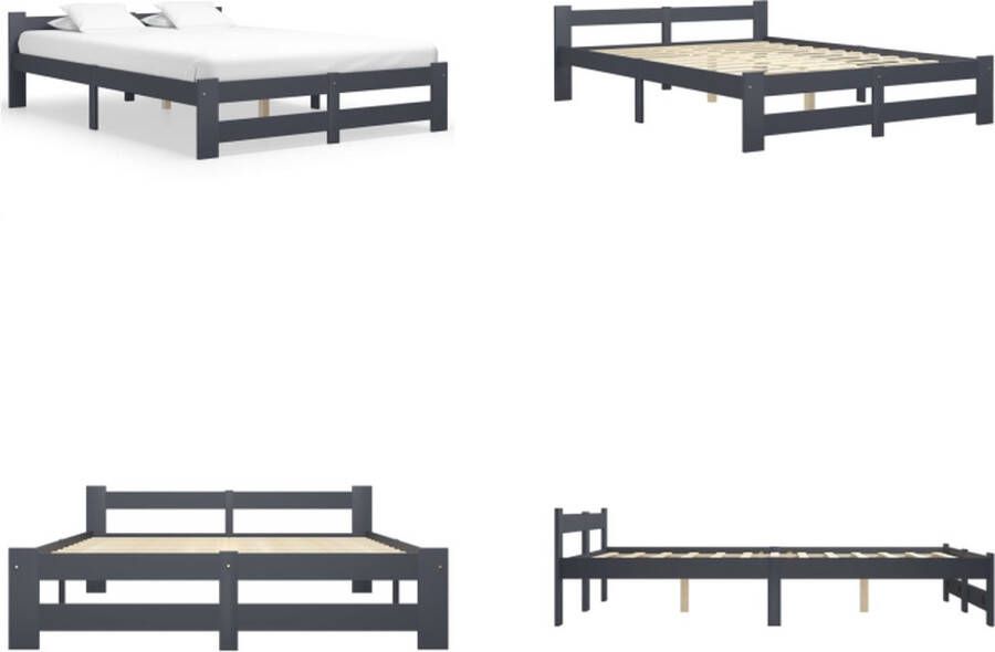 VidaXL Bedframe massief grenenhout donkergrijs 140x200 cm Bedframe Bedframes Bed Frame Bed Frames