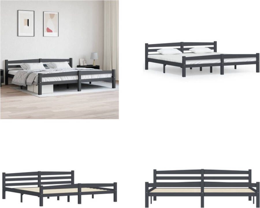 VidaXL Bedframe massief grenenhout donkergrijs 200x200 cm Bedframe Bed Frame Bed Frames