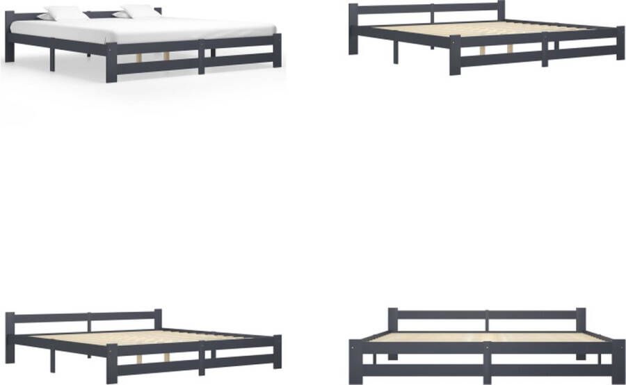 VidaXL Bedframe massief grenenhout donkergrijs 200x200 cm Bedframe Bedframes Bed Frame Bed Frames