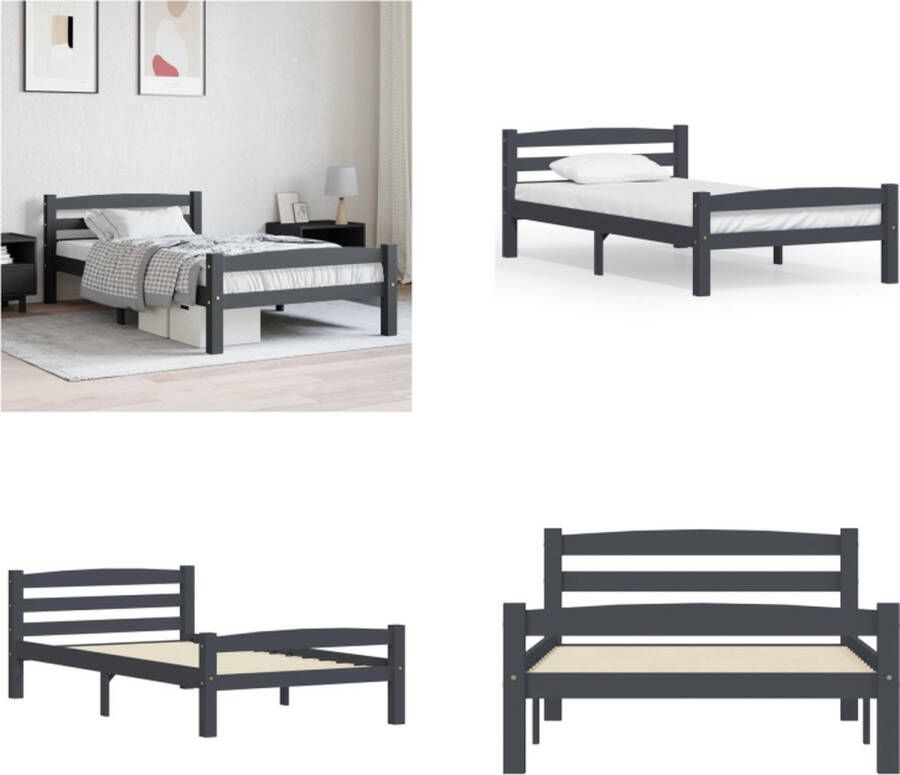 VidaXL Bedframe massief grenenhout donkergrijs 90x200 cm Bedframe Bed Frame Bed Frames - Foto 2