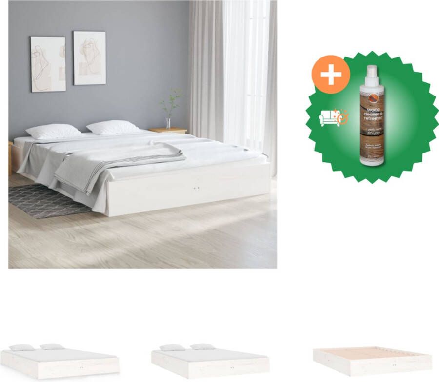 VidaXL Bedframe Massief Grenenhout Dubbel 135x190cm Wit Bed Inclusief Houtreiniger en verfrisser