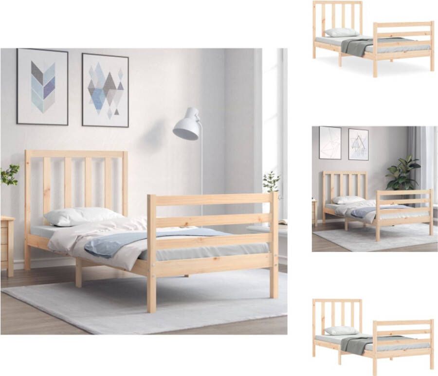 VidaXL Bedframe Massief Grenenhout Een goede nachtrust in een praktisch en decoratief bedframe 205.5 x 95.5 x 100 cm Multiplex lattenbodem Bed - Foto 2