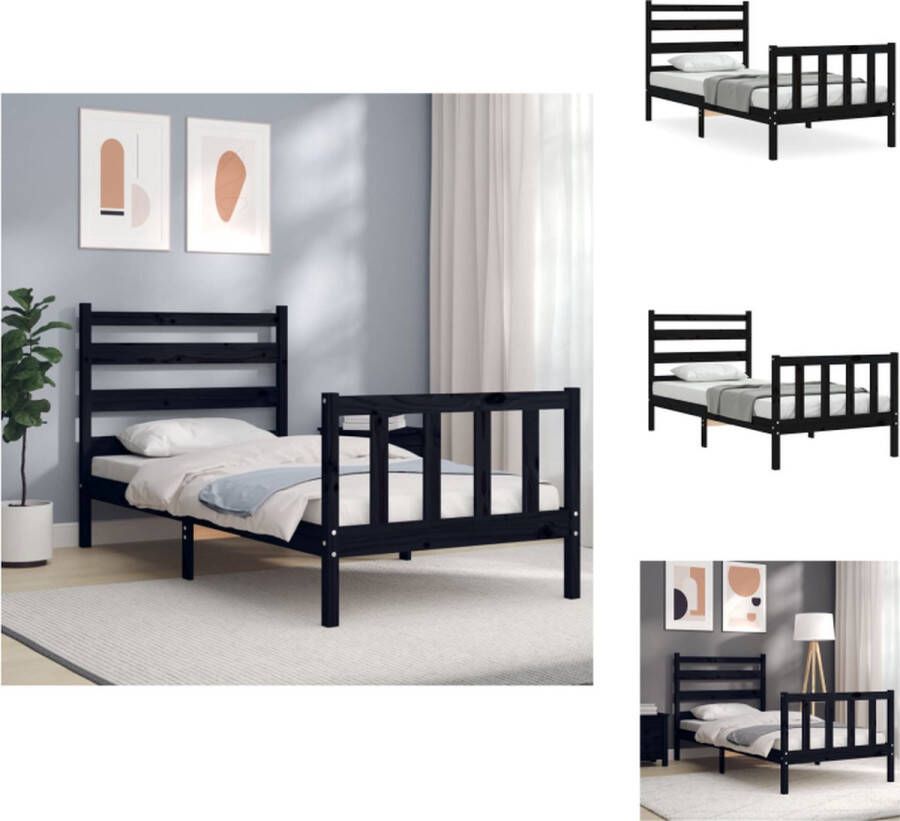 VidaXL Bedframe Massief Grenenhout Functioneel Bed 206 x 105.5 x 100 cm Kleur- Zwart Bed
