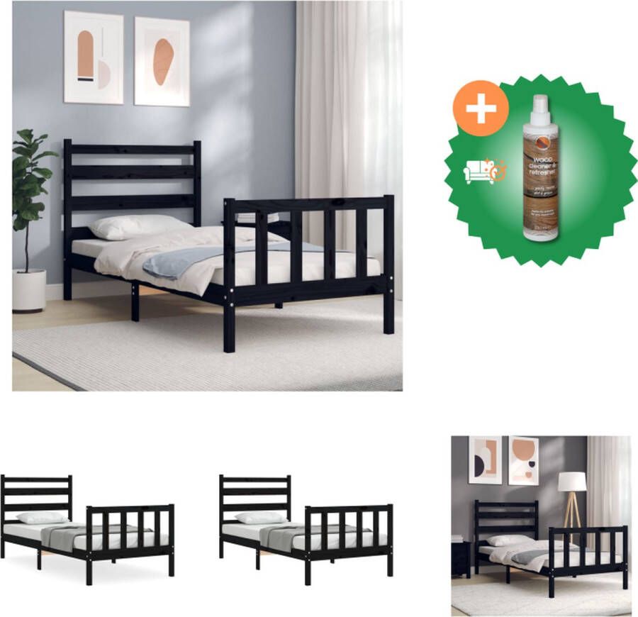 VidaXL Bedframe Massief Grenenhout Functioneel Bed 206 x 105.5 x 100 cm Kleur- Zwart Bed Inclusief Houtreiniger en verfrisser