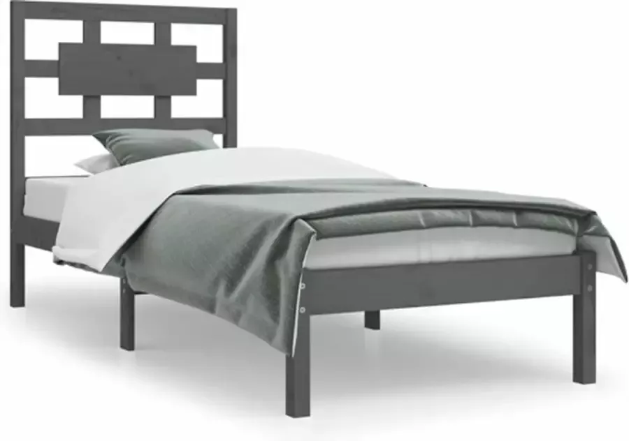 VidaXL -Bedframe-massief-grenenhout-grijs-100x200-cm - Foto 2