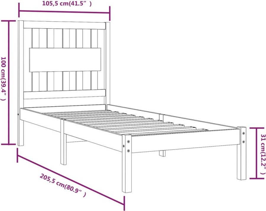 VidaXL -Bedframe-massief-grenenhout-grijs-100x200-cm - Foto 2