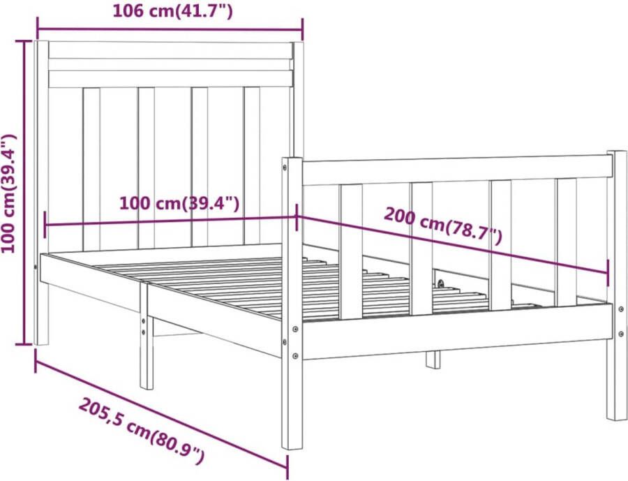 VidaXL -Bedframe-massief-grenenhout-grijs-100x200-cm - Foto 2