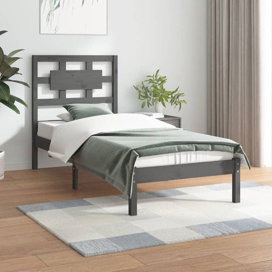 VidaXL -Bedframe-massief-grenenhout-grijs-100x200-cm