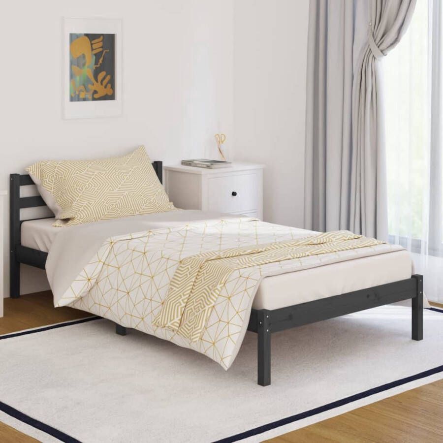 VidaXL -Bedframe-massief-grenenhout-grijs-100x200-cm - Foto 1
