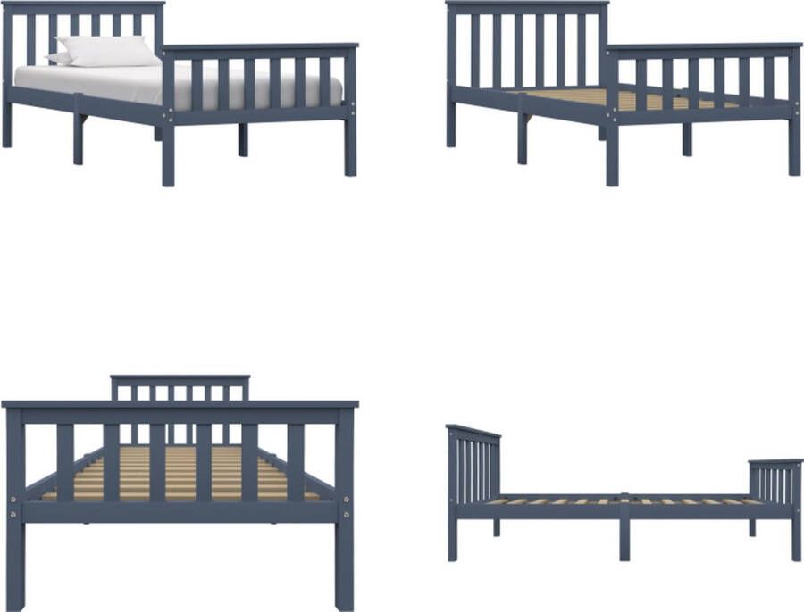 VidaXL Bedframe massief grenenhout grijs 100x200 cm Bedframe Bedframes Bed Frame Bed Frames
