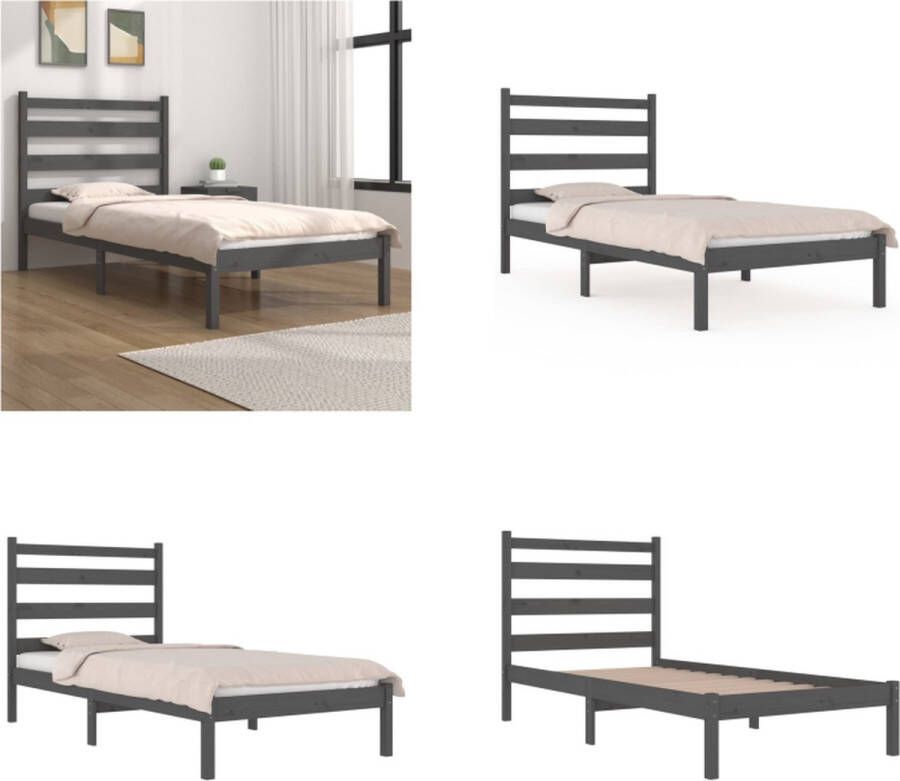 VidaXL Bedframe massief grenenhout grijs 100x200 cm Bedframe Bedframes Eenpersoonsbed Bed