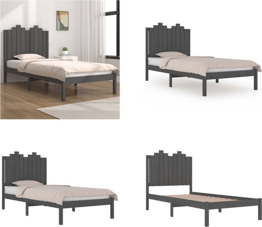 VidaXL Bedframe massief grenenhout grijs 100x200 cm Bedframe Bedframes Eenpersoonsbed Bed