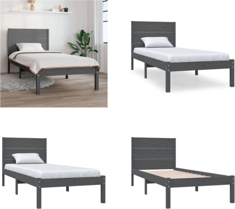 VidaXL Bedframe massief grenenhout grijs 100x200 cm Bedframe Bedframes Eenpersoonsbed Bed