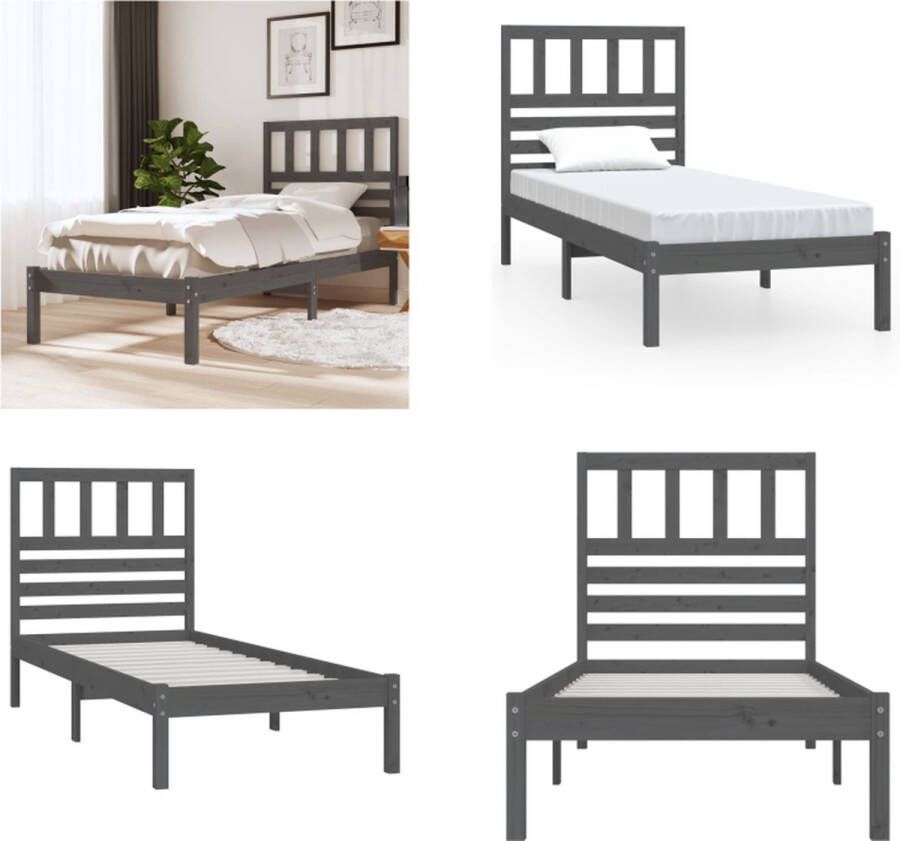 VidaXL Bedframe massief grenenhout grijs 100x200 cm Bedframe Bedframes Eenpersoonsbed Bed