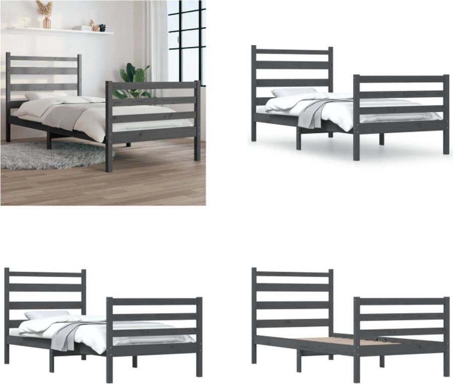 VidaXL Bedframe massief grenenhout grijs 100x200 cm Bedframe Bedframes Eenpersoonsbed Bed