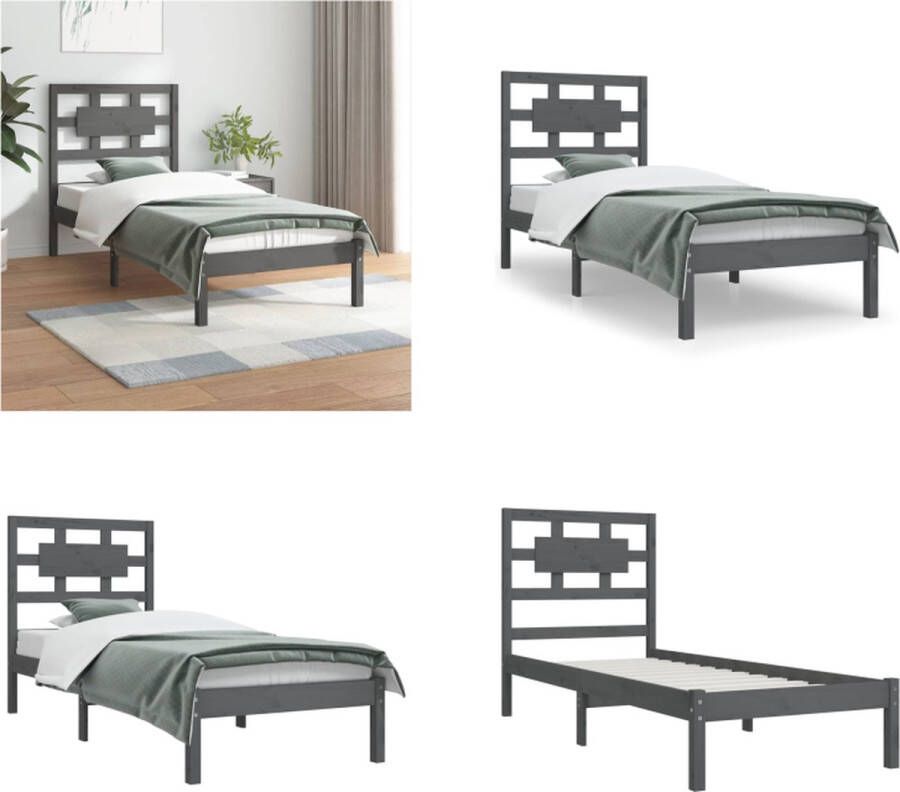 VidaXL Bedframe massief grenenhout grijs 100x200 cm Bedframe Bedframes Eenpersoonsbed Bed