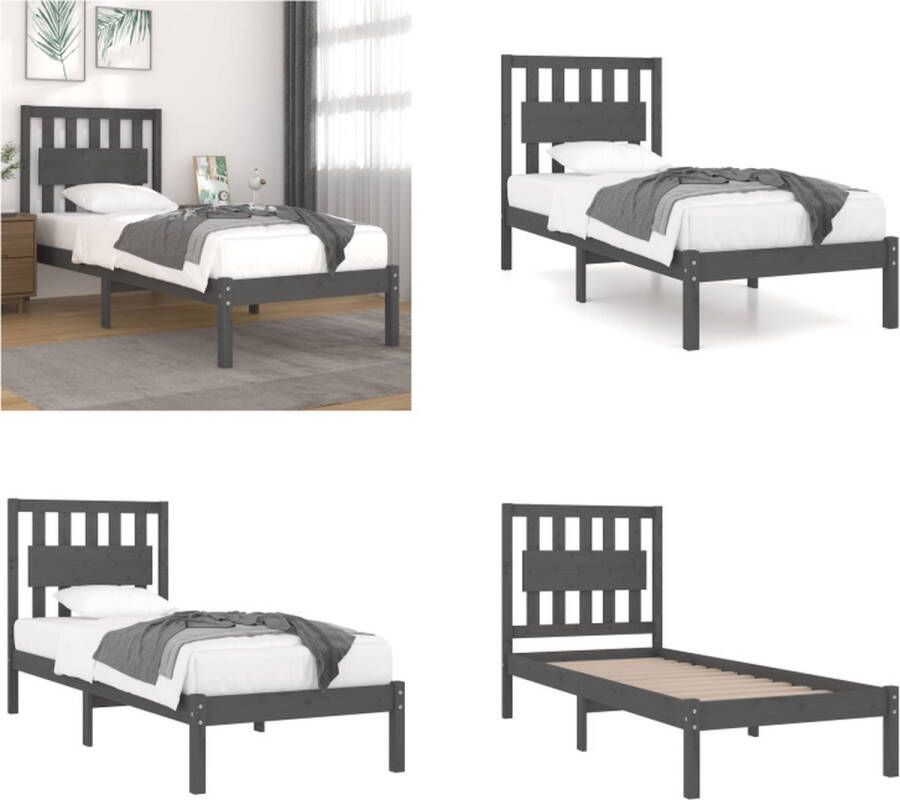 VidaXL Bedframe massief grenenhout grijs 100x200 cm Bedframe Bedframes Eenpersoonsbed Bed