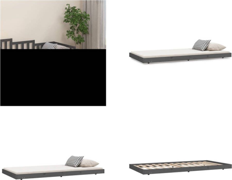 VidaXL Bedframe massief grenenhout grijs 100x200 cm Bedframe Bedframes Eenpersoonsbed Bed