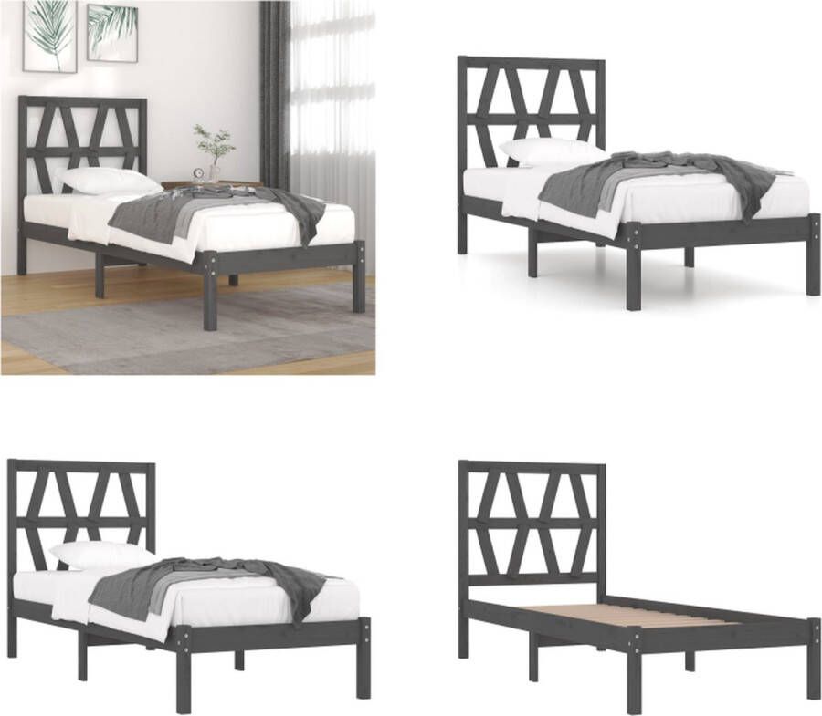 VidaXL Bedframe massief grenenhout grijs 100x200 cm Bedframe Bedframes Eenpersoonsbed Bed