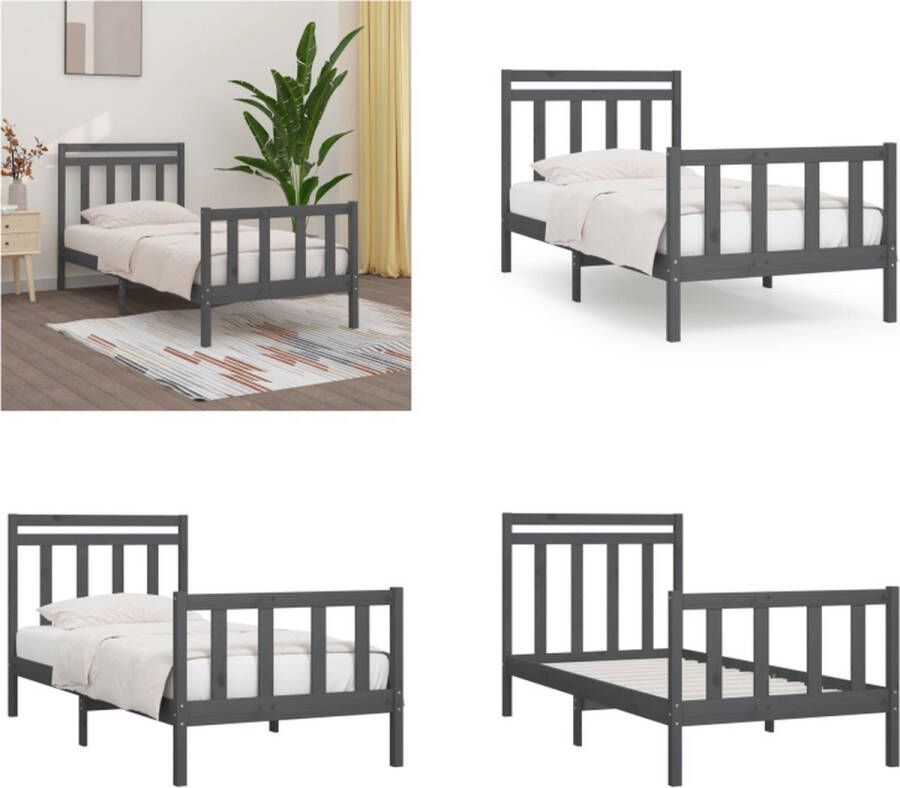 VidaXL Bedframe massief grenenhout grijs 100x200 cm Bedframe Bedframes Massief Houten Bed Eenpersoonsbed