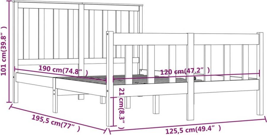 VidaXL -Bedframe-massief-grenenhout-grijs-120x190-cm-4FT-Small-Double - Foto 2