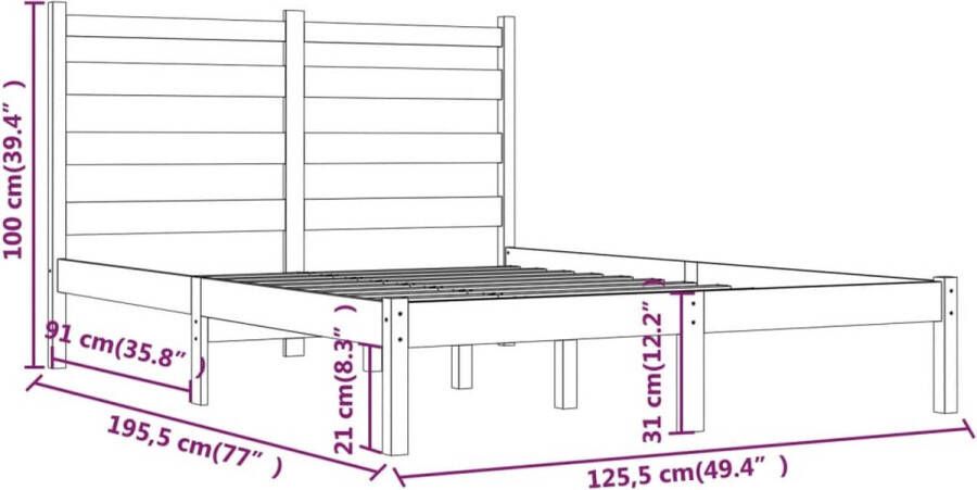 VidaXL -Bedframe-massief-grenenhout-grijs-120x190-cm-4FT-Small-Double - Foto 2