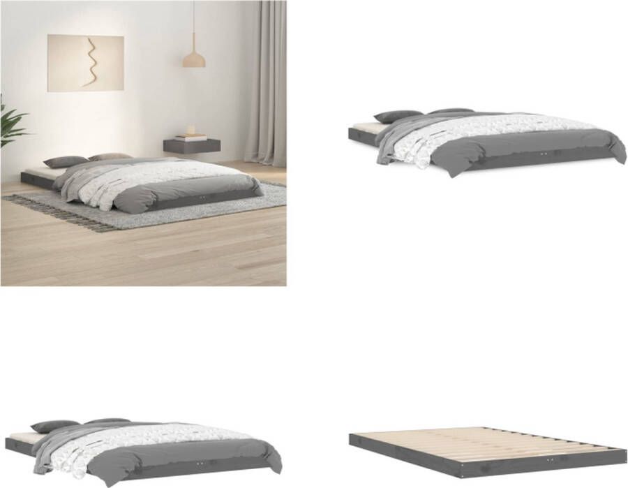 VidaXL Bedframe massief grenenhout grijs 120x190 cm 4FT Small Double Bedframe Bedframes Ledikant Ledikanten