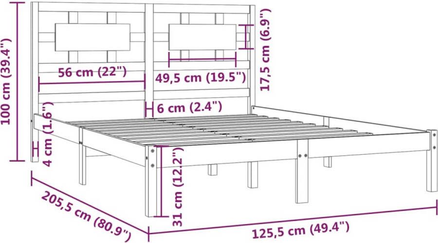 VidaXL -Bedframe-massief-grenenhout-grijs-120x200-cm - Foto 2