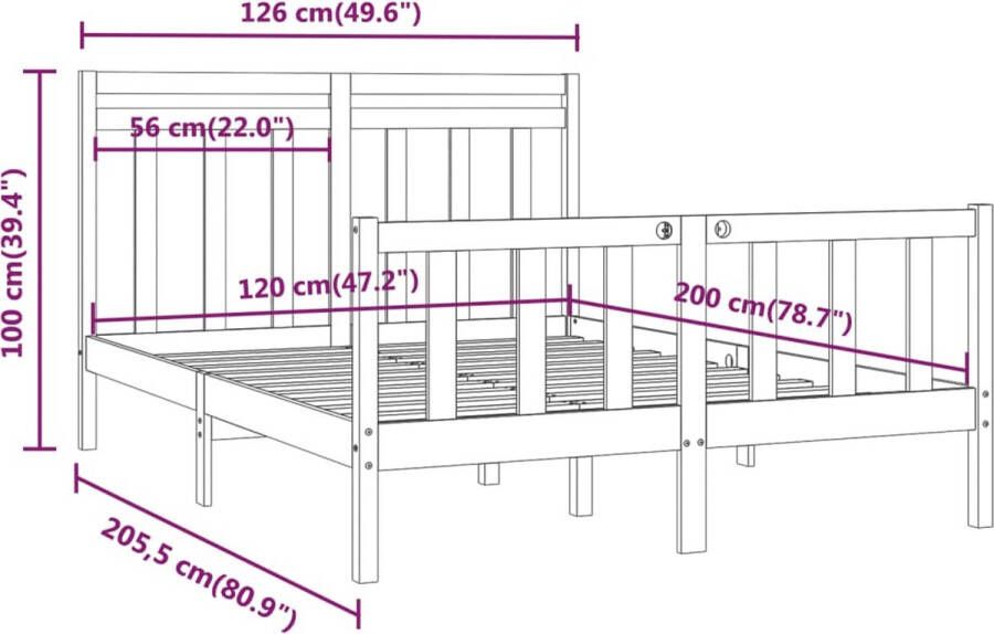 VidaXL -Bedframe-massief-grenenhout-grijs-120x200-cm - Foto 2