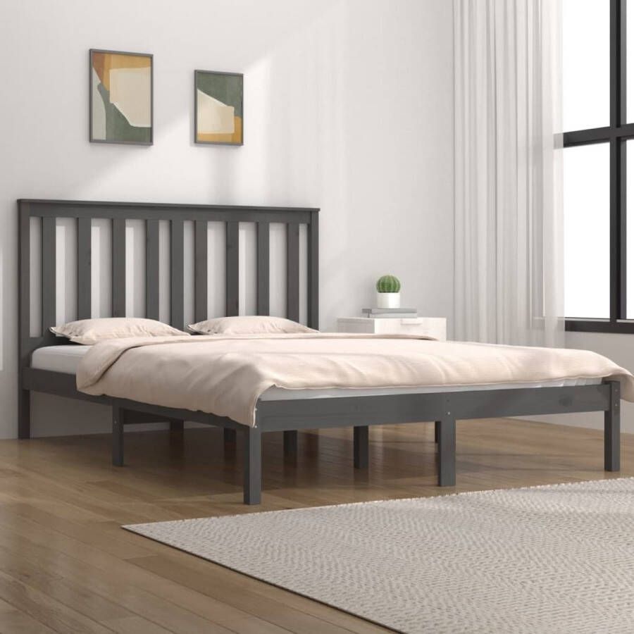 VidaXL -Bedframe-massief-grenenhout-grijs-120x200-cm - Foto 1