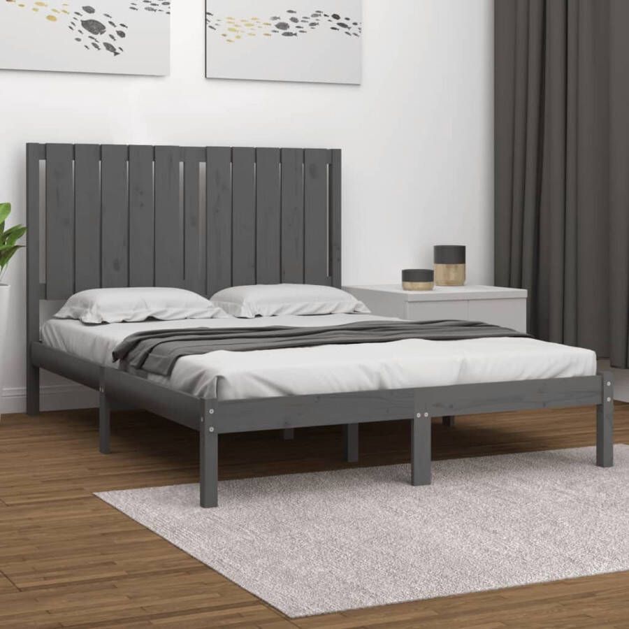 VidaXL -Bedframe-massief-grenenhout-grijs-120x200-cm