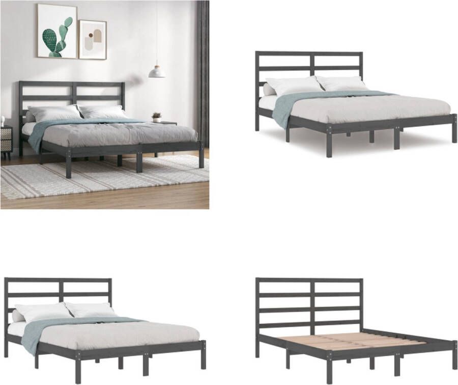 VidaXL Bedframe massief grenenhout grijs 120x200 cm Bedframe Bedframes Bed Bedbodem