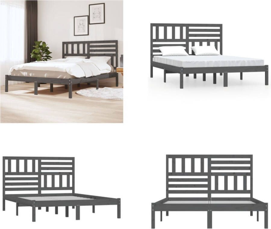 VidaXL Bedframe massief grenenhout grijs 120x200 cm Bedframe Bedframes Eenpersoonsbed Bed