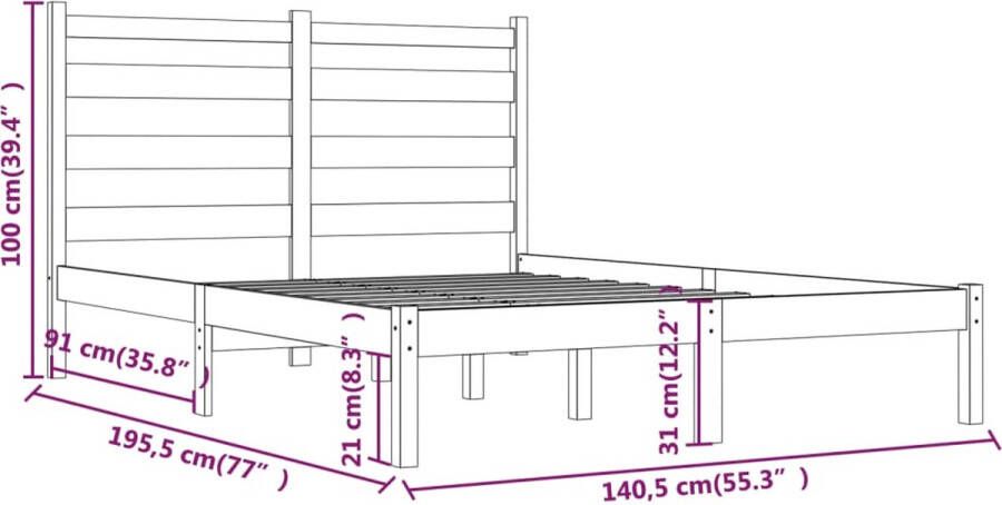 VidaXL -Bedframe-massief-grenenhout-grijs-135x190-cm-4FT6-Double - Foto 18