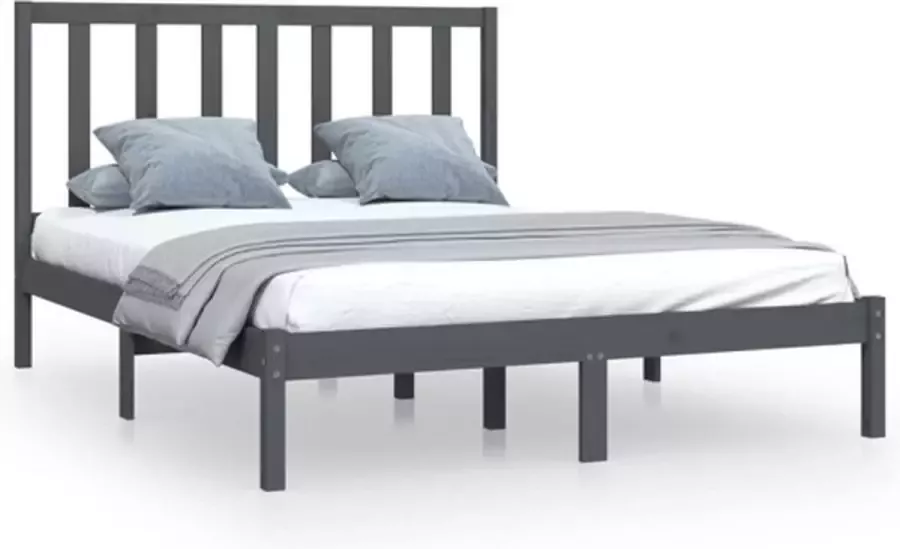 VidaXL -Bedframe-massief-grenenhout-grijs-135x190-cm-4FT6-Double - Foto 10