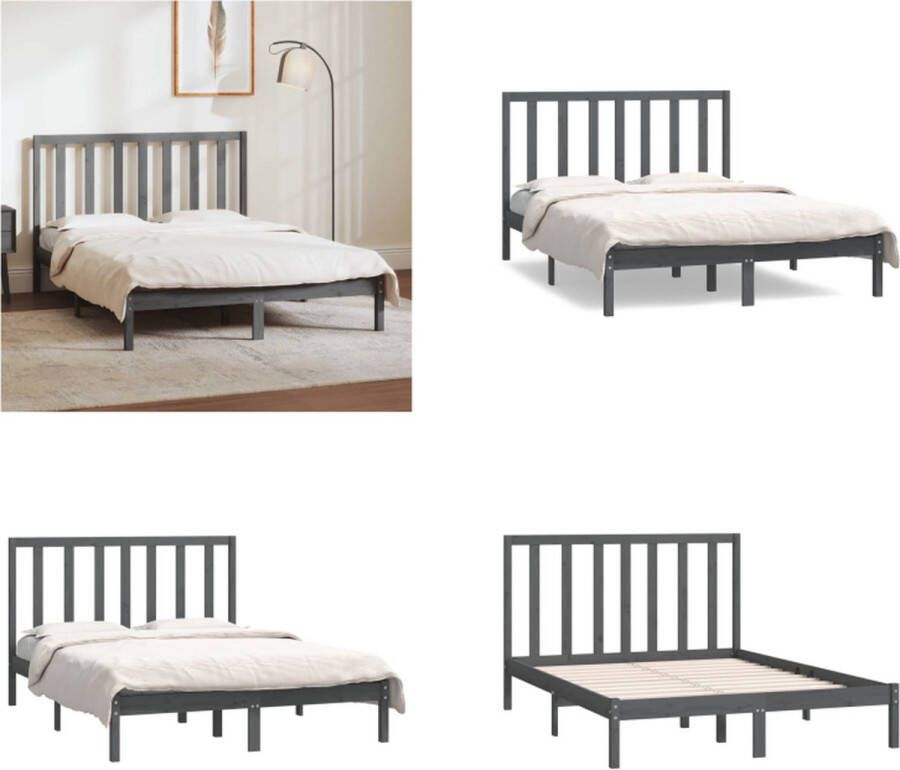 VidaXL Bedframe massief grenenhout grijs 135x190 cm 4FT6 Double Bedframe Bedframes Bed Bedbodem