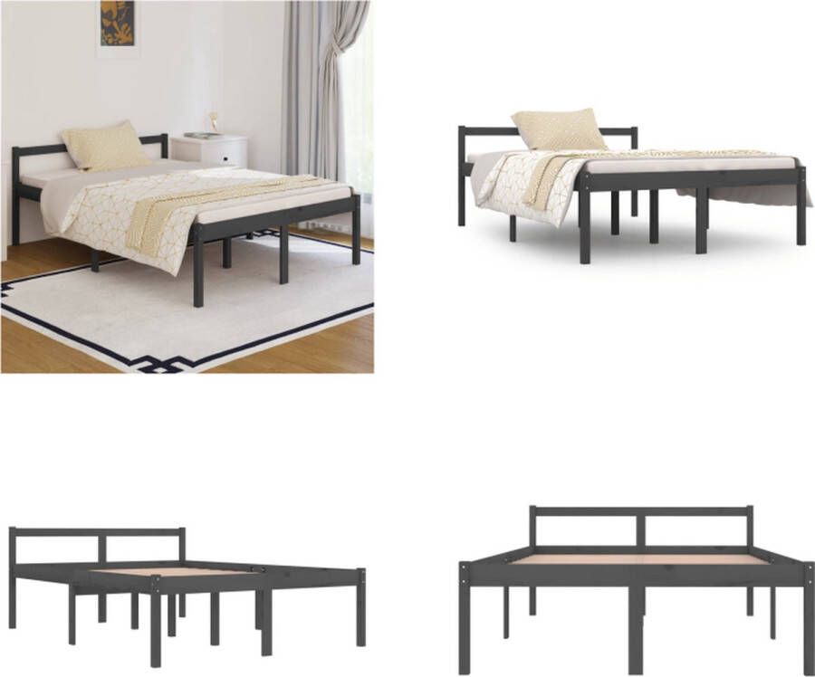 VidaXL Bedframe massief grenenhout grijs 135x190 cm 4FT6 double Bedframe Bedframes Seniorenbed Bed - Foto 2