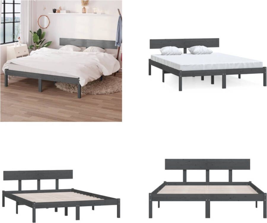 VidaXL Bedframe massief grenenhout grijs 135x190 cm UK Double Bedframe Bedframes Bed Bedbodem