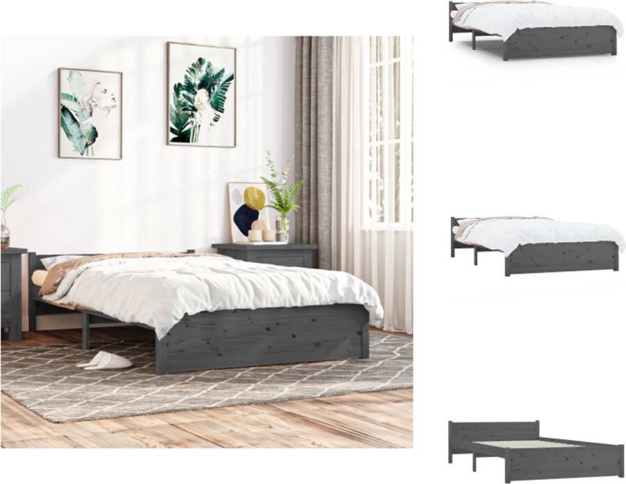 VidaXL Bedframe Massief Grenenhout Grijs 140 x 200 cm Stabiel en Comfortabel Bed