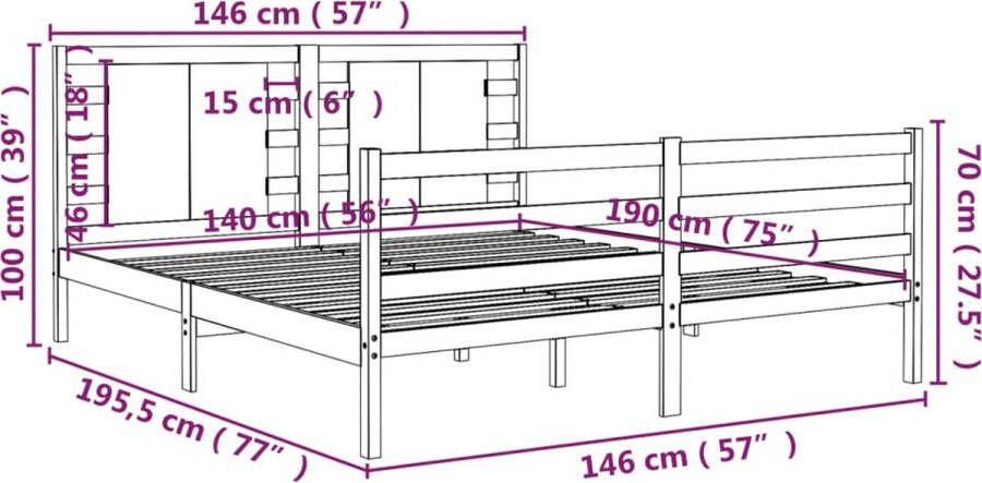 VidaXL -Bedframe-massief-grenenhout-grijs-140x190-cm - Foto 4