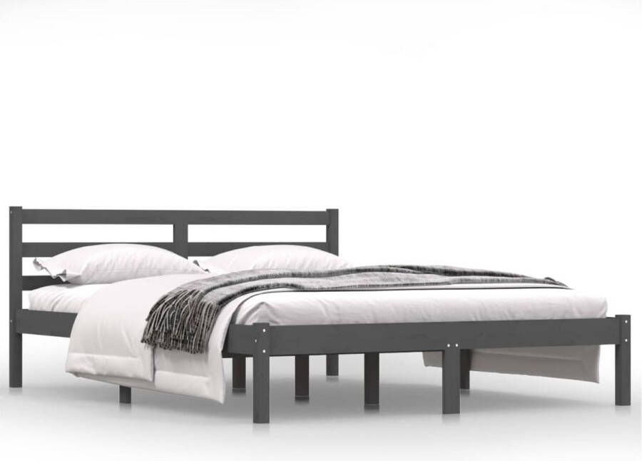 VidaXL -Bedframe-massief-grenenhout-grijs-140x190-cm - Foto 2