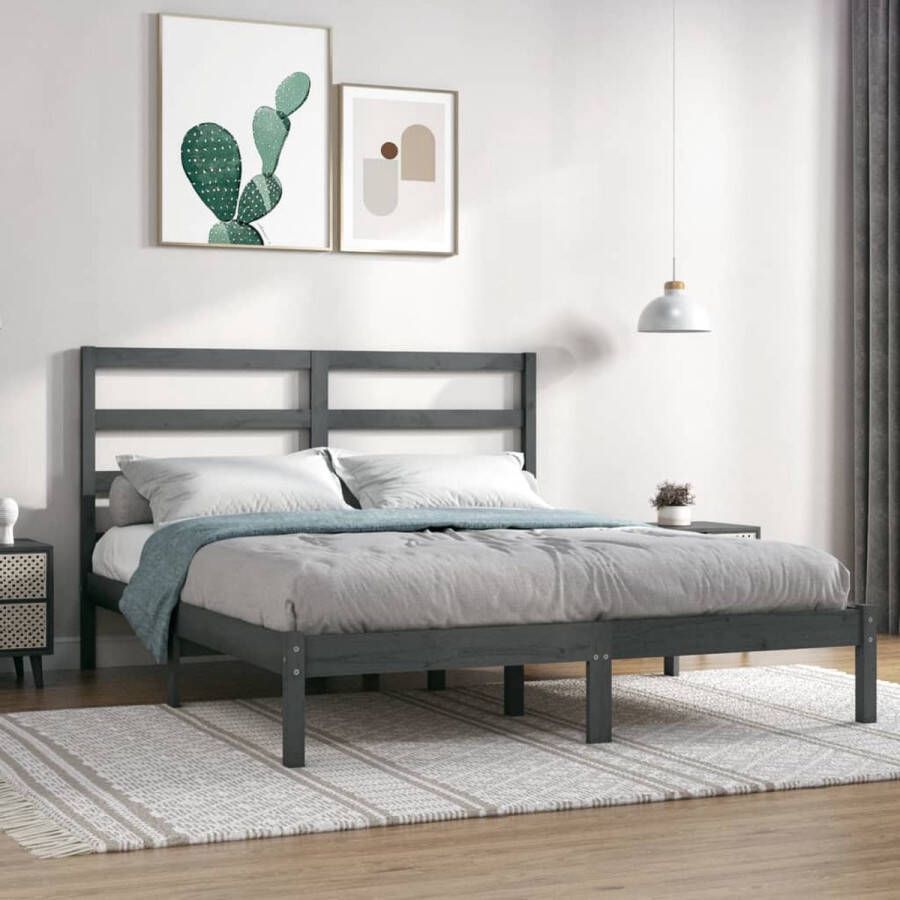 VidaXL -Bedframe-massief-grenenhout-grijs-140x190-cm - Foto 1