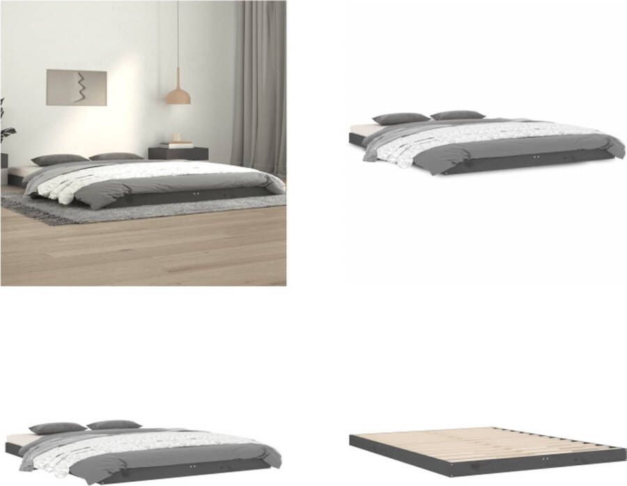 VidaXL Bedframe massief grenenhout grijs 140x190 cm Bedframe Bedframes Ledikant Ledikanten