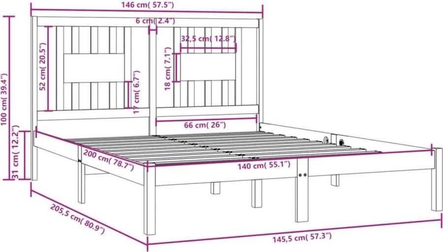 VidaXL -Bedframe-massief-grenenhout-grijs-140x200-cm - Foto 3